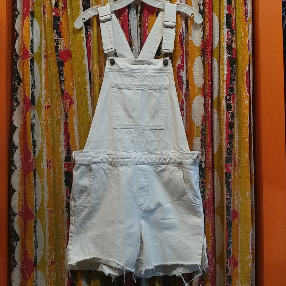White Denim Overall Shorts